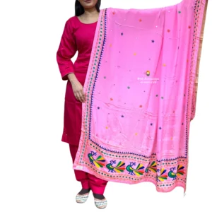 Plain Magenta Pink Suit With Pink Phulkari Dupatta