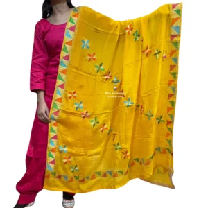 plain-magenta-pink-suit-with-saffron-phulkari-dupatta