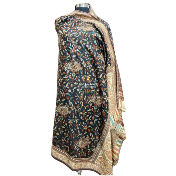 Black Pashmina Double Beam Kani Stole