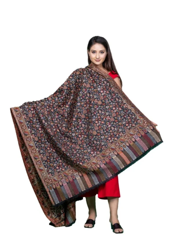 Black Wool Pashmina Shawl with Single Kani Work