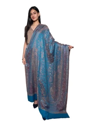 Blue Old Jamawar Reversible Shawls for Men & Women