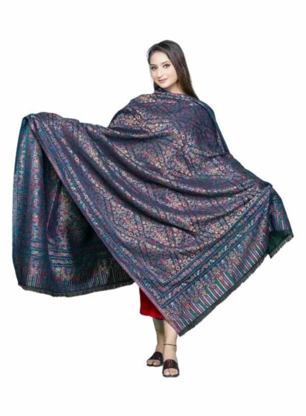 Blue Pashmina Wool Kani Shawls with Zari Work