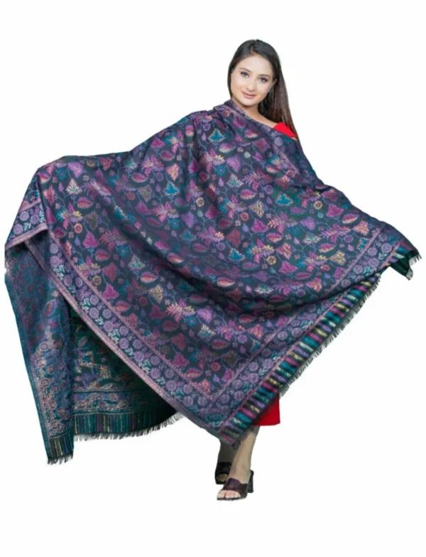 Blue Sapphire Pashmina Wool Kani Shawls with Zari Work