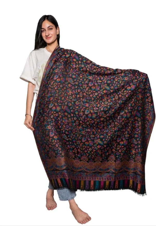 Charcoal Wool Pashmina Shawl with Single Kani Work