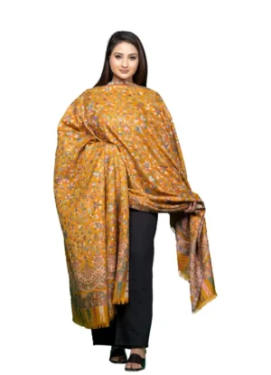 Goldenrod Wool Pashmina Shawl with Single Kani Work