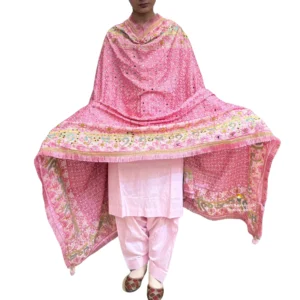 Plain Pink Suit With Carnation Pink Phulkari Dupatta