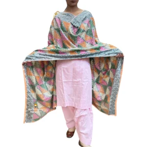Plain Pink Suit With Gray Phulkari Dupatta