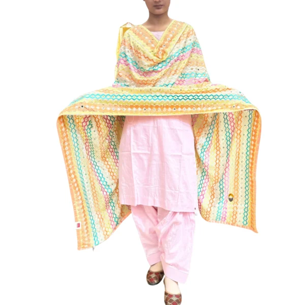 Plain Pink Suit With Lemon Yellow Phulkari Dupatta