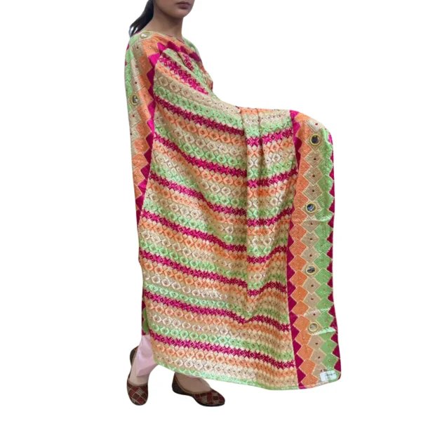 Plain Pink Suit With Lime Green Phulkari Dupatta