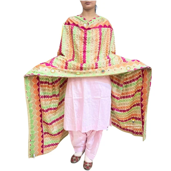 Plain Pink Suit With Lime Green Phulkari Dupatta