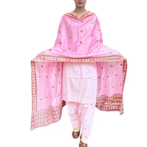 Plain Pink Suit With Nadeshiko Pink Phulkari Dupatta