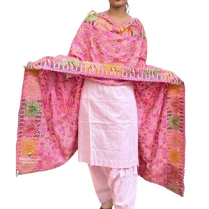 Plain Pink Suit With Taffy Pink Phulkari Dupatta