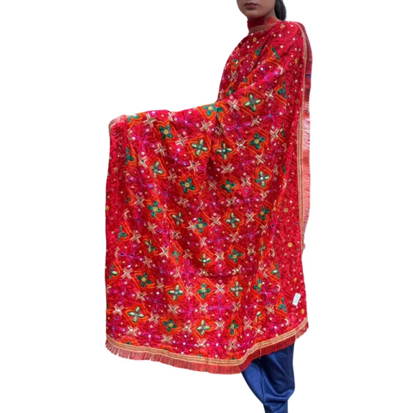 Plain Royal Blue Suit With Red Phulkari Dupatta