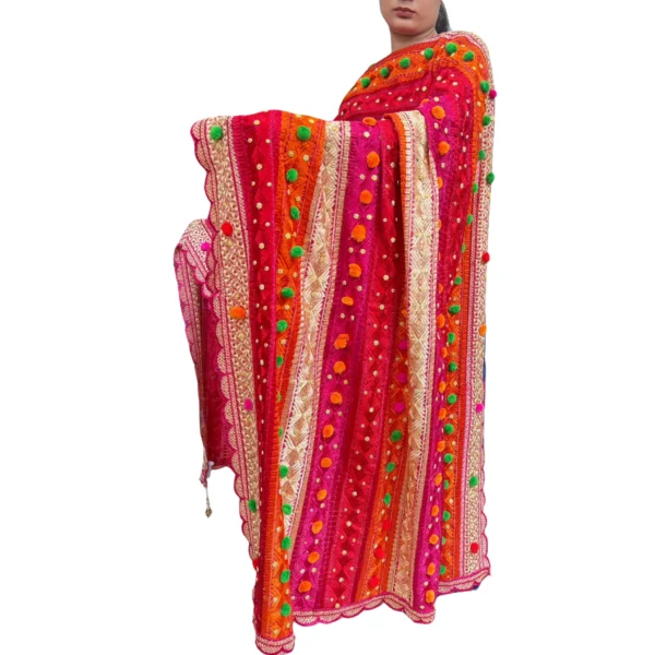 Plain Royal Blue Suit With Tomato Red Phulkari Dupatta - Image 2