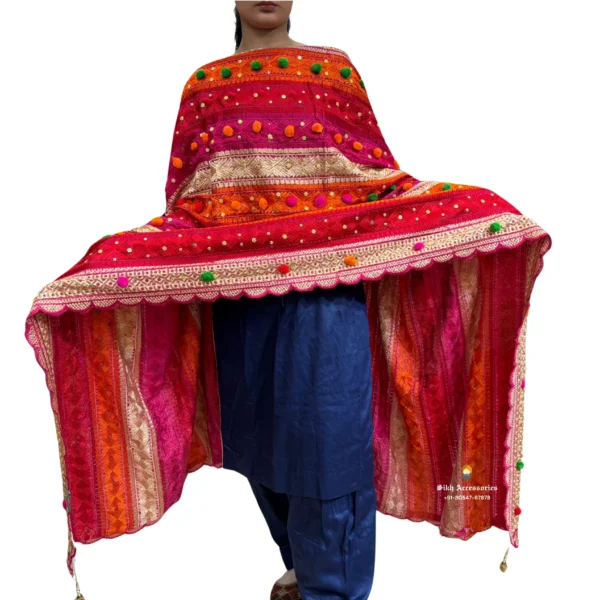 Plain Royal Blue Suit With Tomato Red Phulkari Dupatta