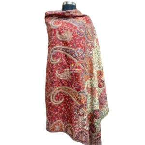 Red & White Pashmina Double Beam Kani Stole