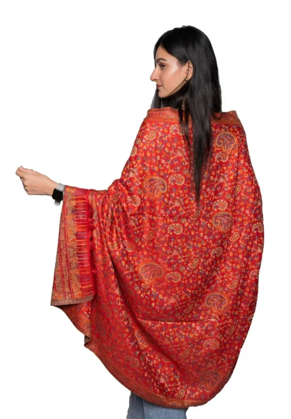 Red Wool Pashmina Shawl with Single Kani Work