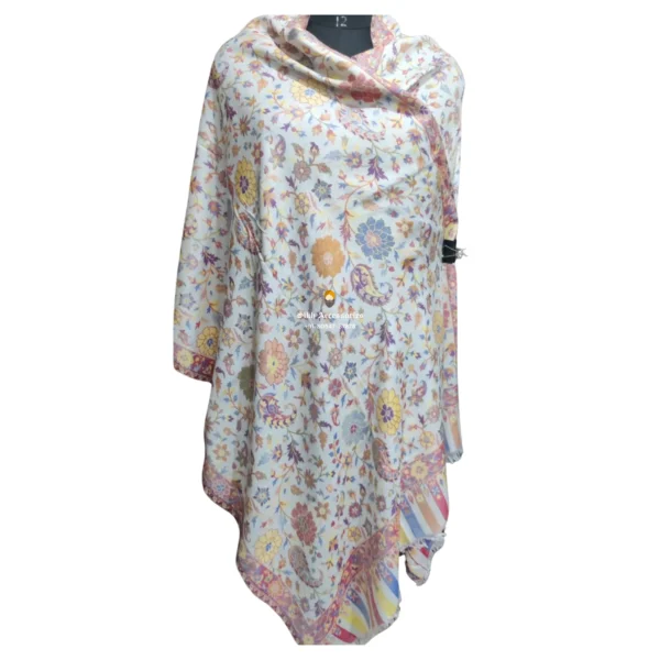 White Fine Micro Modal Multi-Colour Kani Shawls