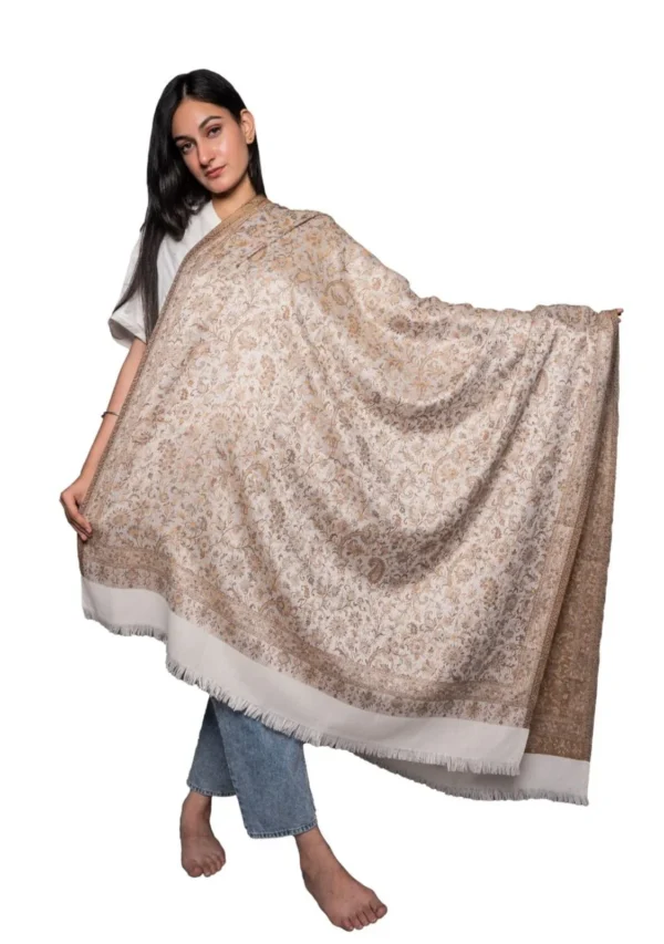 White Old Jamawar Reversible Shawls for Men & Women