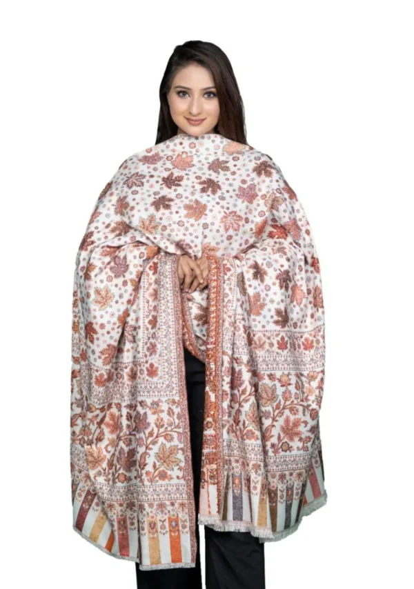 White Wool Pashmina Shawl with Single Kani Work