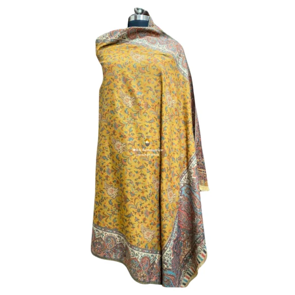 Yellow Pashmina Double Beam Kani Stole