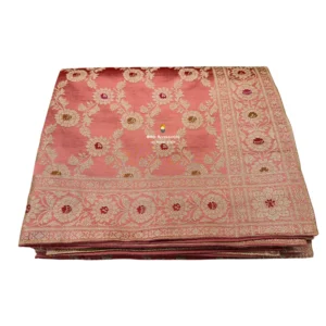 Coral Pink Banarasi Handblock Rumala Sahib - Double Set