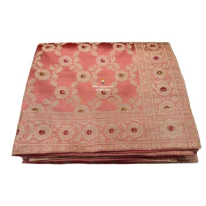 Coral Pink Banarasi Handblock Rumala Sahib - Double Set