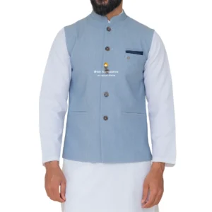 Air Force Blue Plain Nehru Jacket For Men