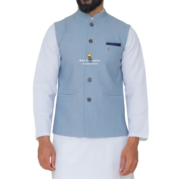 Air Force Blue Plain Nehru Jacket For Men