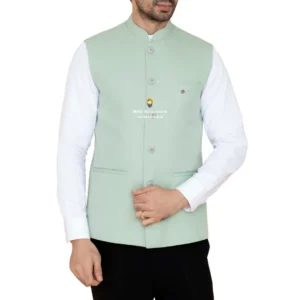 Alice Blue Plain Nehru Jacket For Men