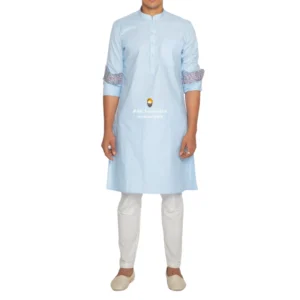Arctic Blue Kurta Pajama with Amritsari Collar