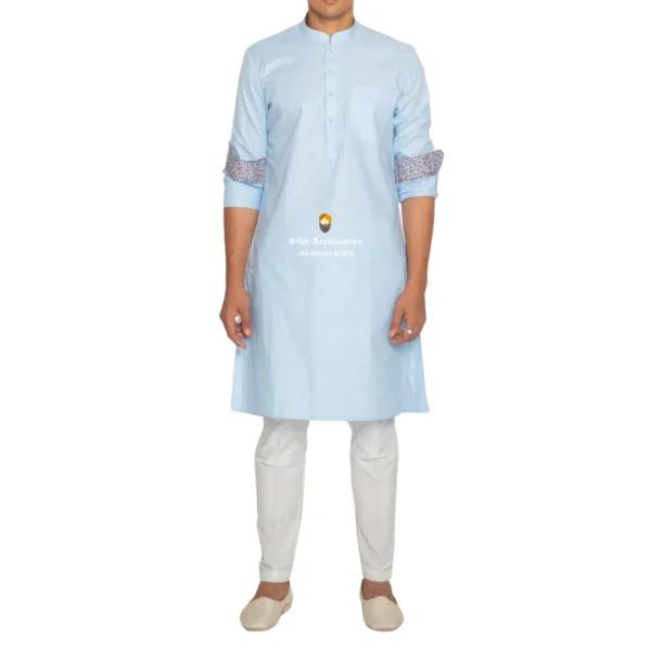 Arctic Blue Kurta Pajama with Amritsari Collar