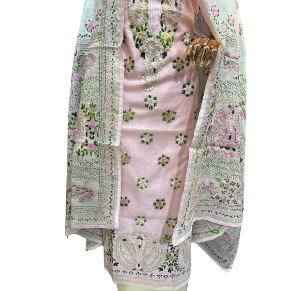 Baby Pink Cotton Suit with Kantha Phulkari Work
