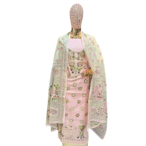 Baby Pink Cotton Suit with Kantha Phulkari Work