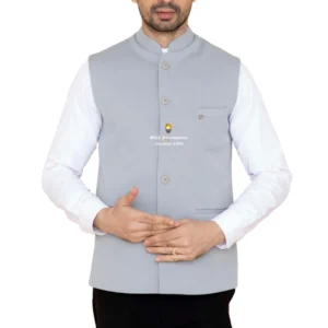 Beau Blue Plain Nehru Jacket For Men