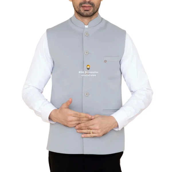 Beau Blue Plain Nehru Jacket For Men