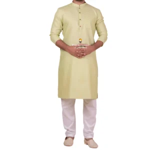 Beige Kurta Pajama with Amritsari Collar