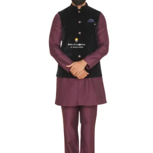 Black Velvet Plain Nehru Jacket For Men