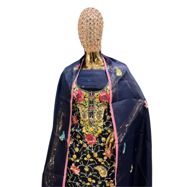 Blue Cotton Suit with Kantha Phulkari Work - Image 2