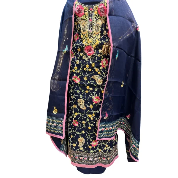 Blue Cotton Suit with Kantha Phulkari Work