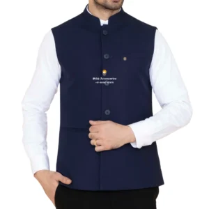 Braves Navy Blue Plain Nehru Jacket For Men