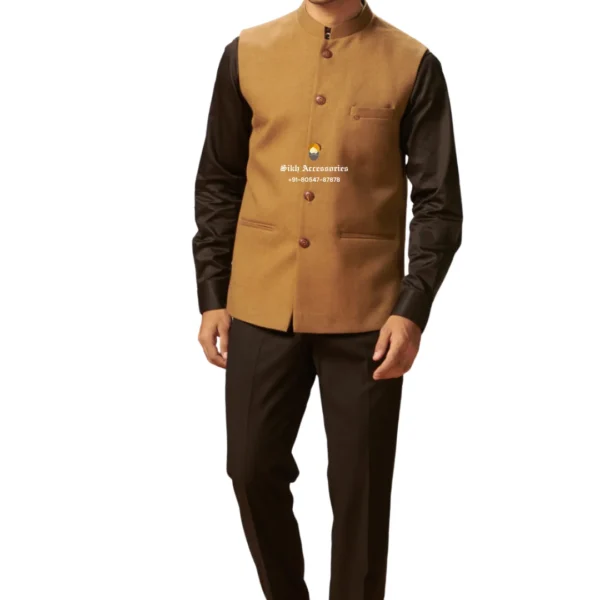 Brown Plain Nehru Jacket For Men