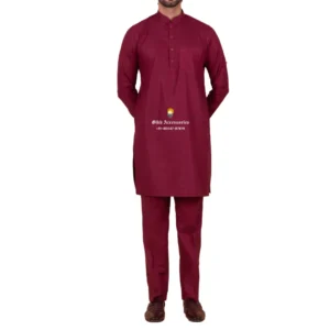Burgundy Kurta Pajama with Amritsari Collar