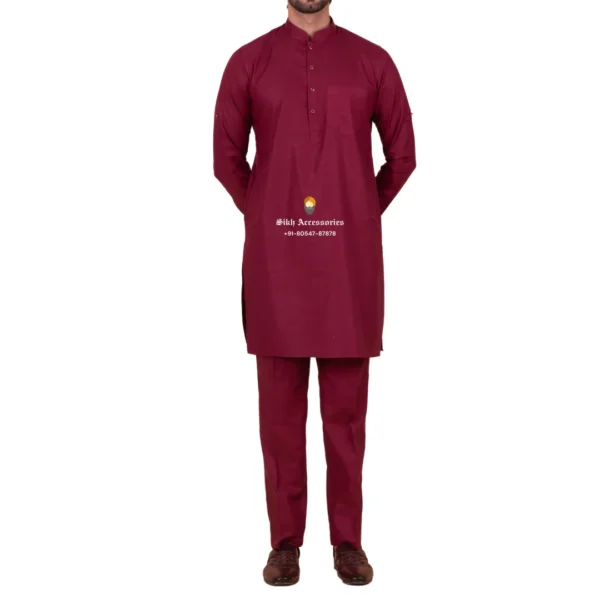 Burgundy Kurta Pajama with Amritsari Collar