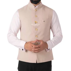 Champagne Pink Plain Nehru Jacket For Men
