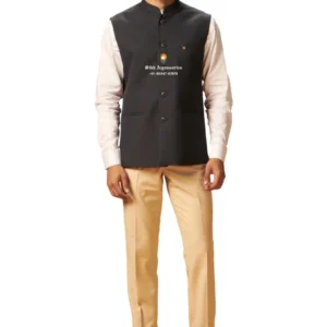 Charcoal Black Plain Nehru Jacket For Men
