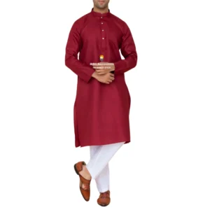 Cherry Red Kurta Pajama with Amritsari Collar