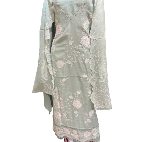 Chetwode Green Hand-Embroidered Unstitched Mull Cotton Suit