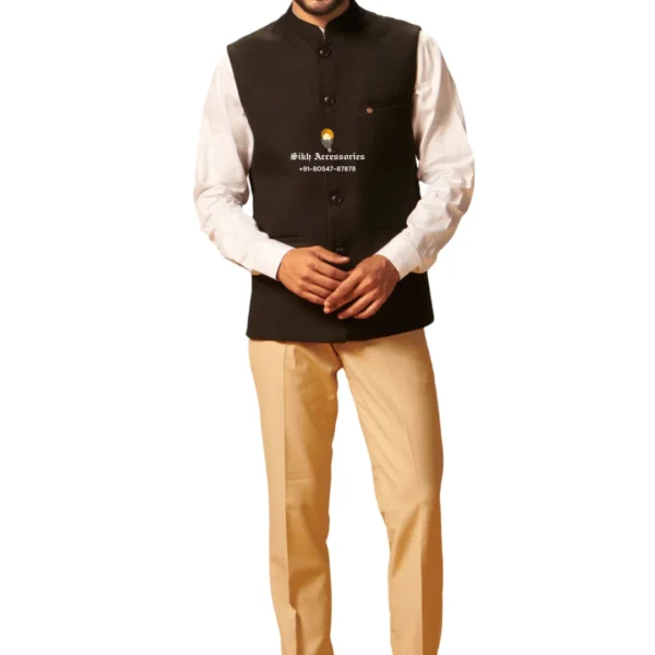 Coffee Brown Plain Nehru Jacket For Men
