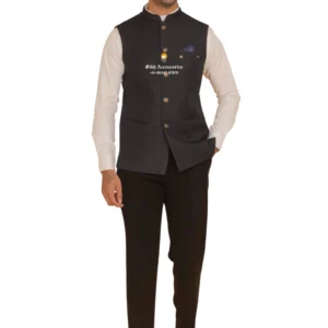 College Navy Plain Nehru Jacket For Men